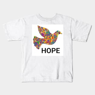 Dove in multicoloured design with hope writing Kids T-Shirt